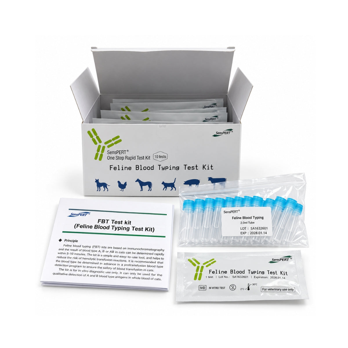 Kit 10 Test Tipificación Sanguínea Felina
